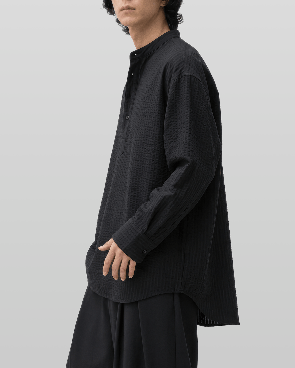 Seersucker Pullover Button-Tab Shirt