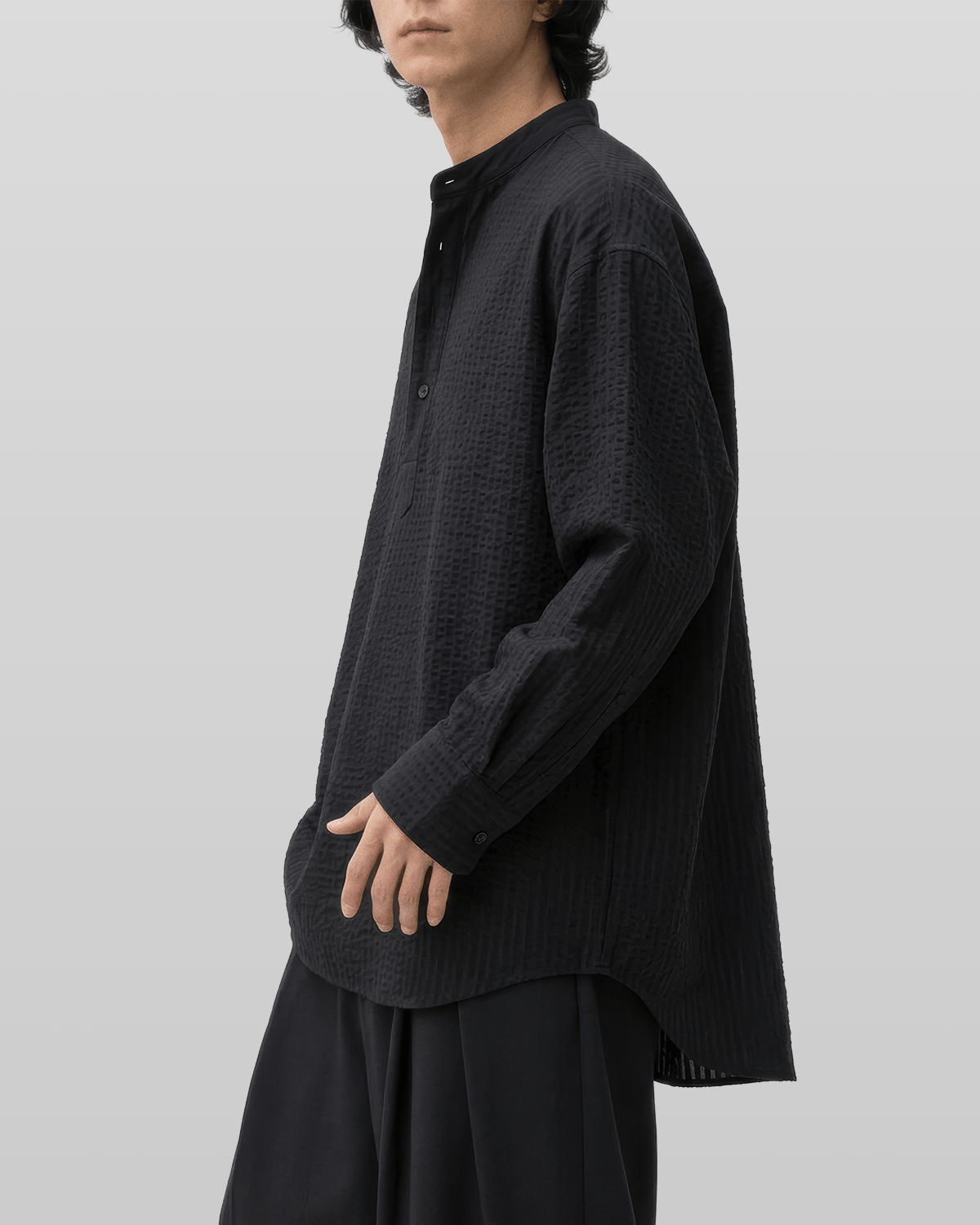 Seersucker Pullover Button-Tab Shirt