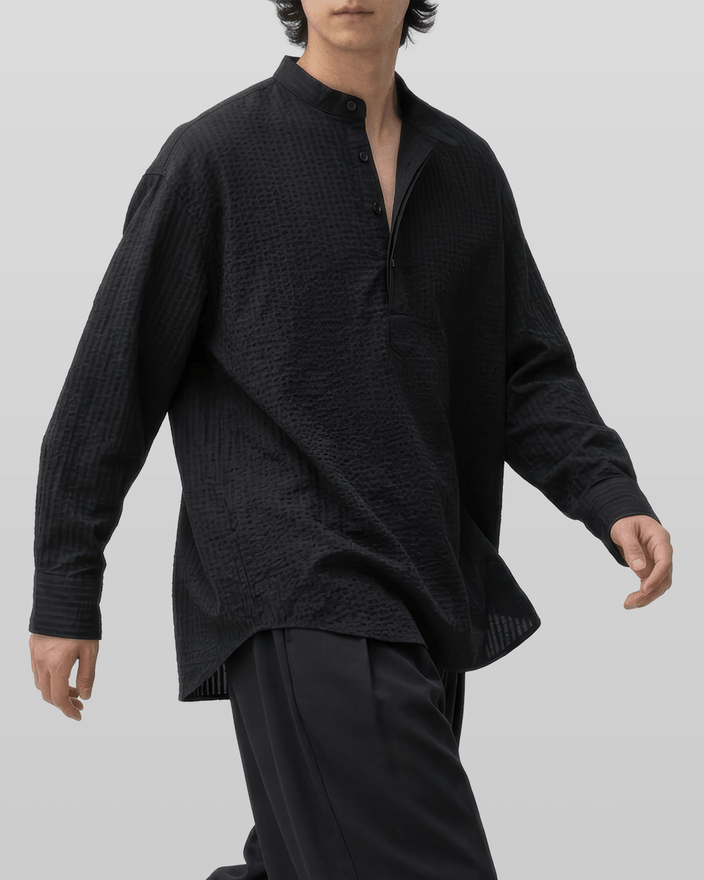 Seersucker Pullover Button-Tab Shirt