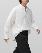 Seersucker Pullover Button-Tab Shirt
