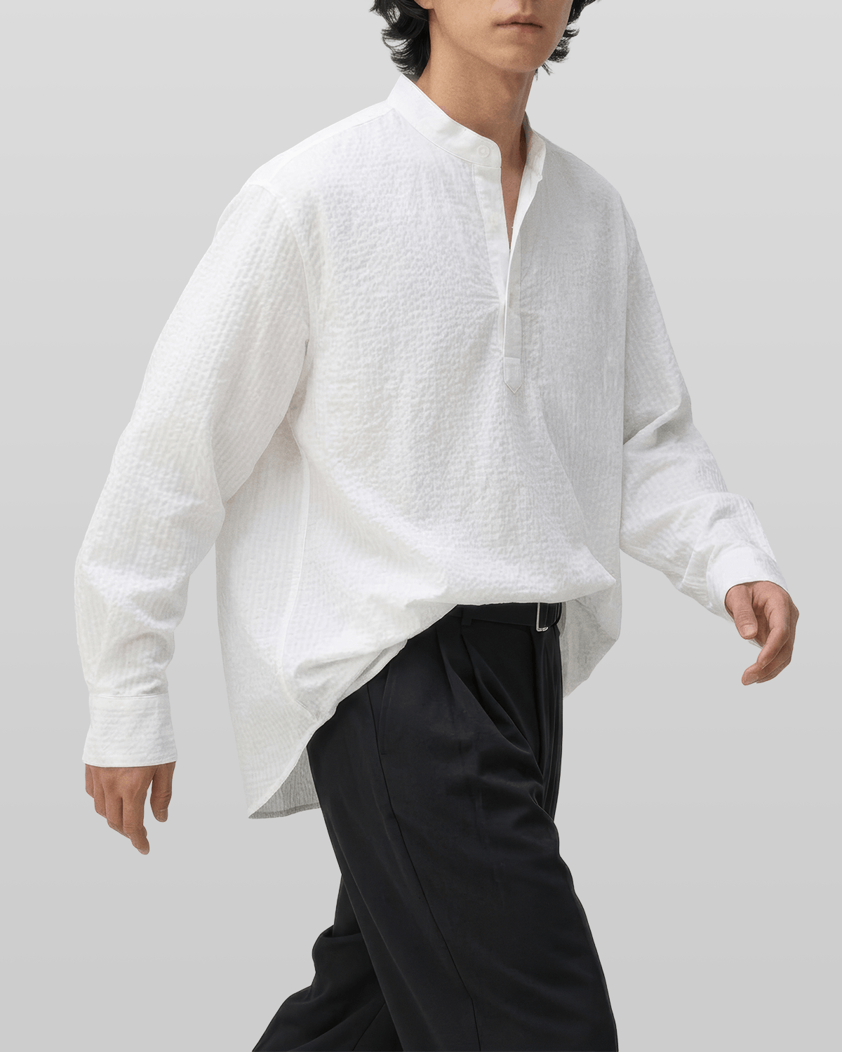 Seersucker Pullover Button-Tab Shirt