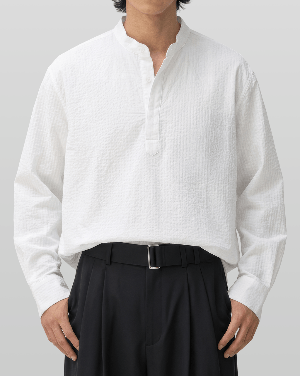 Seersucker Pullover Button-Tab Shirt