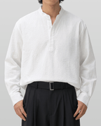 Seersucker Pullover Button-Tab Shirt