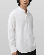 Seersucker Pullover Button-Tab Shirt
