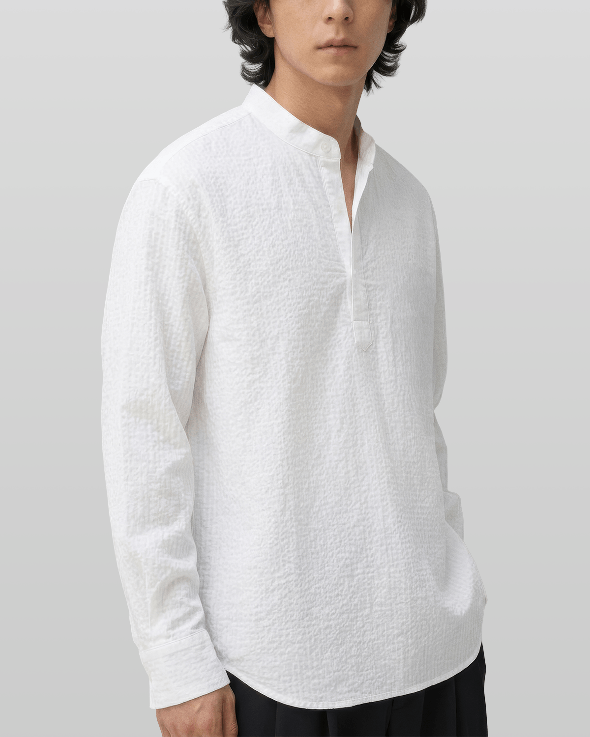 Seersucker Pullover Button-Tab Shirt