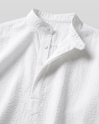 Seersucker Pullover Button-Tab Shirt