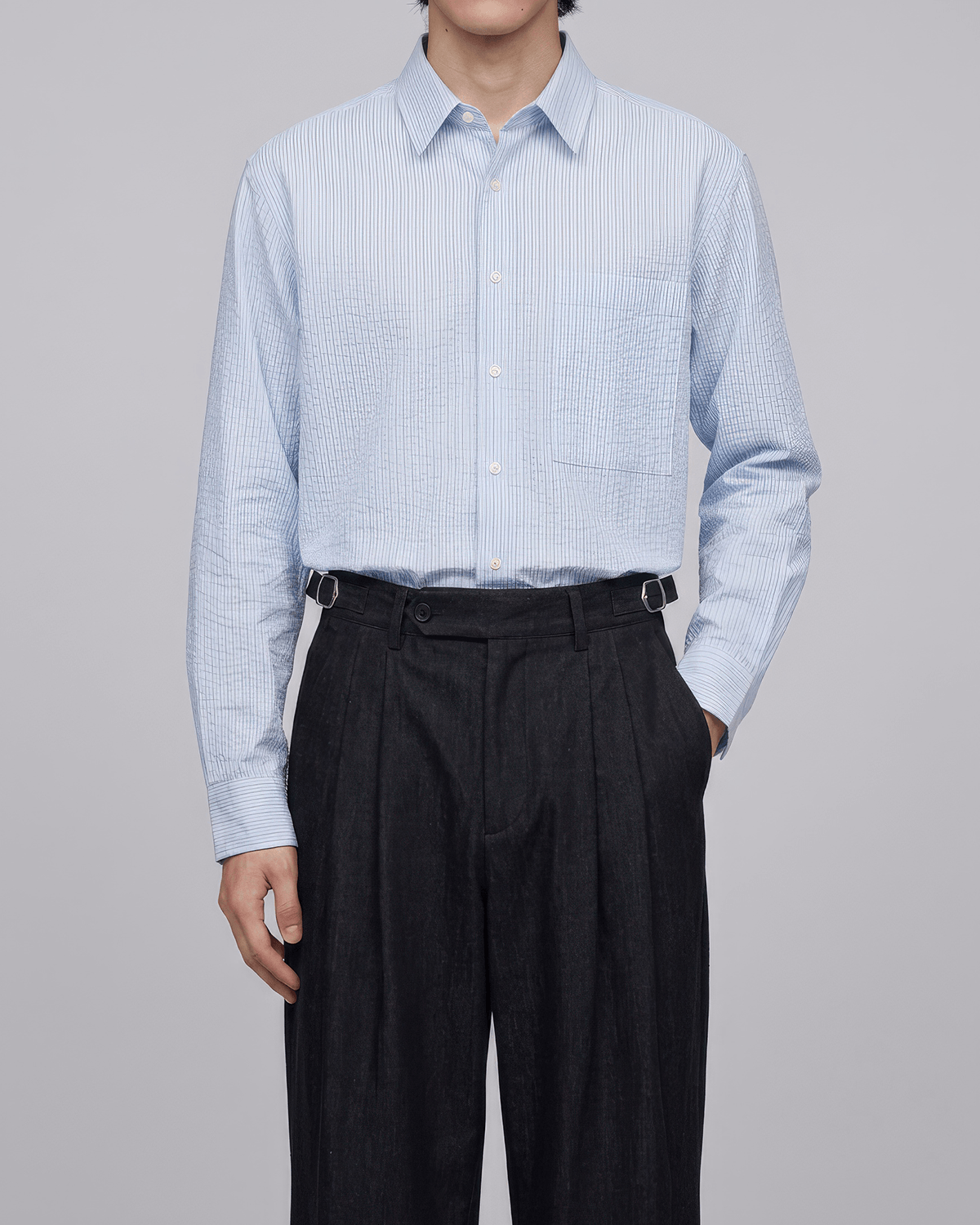 Seersucker Striped Cropped Shirt