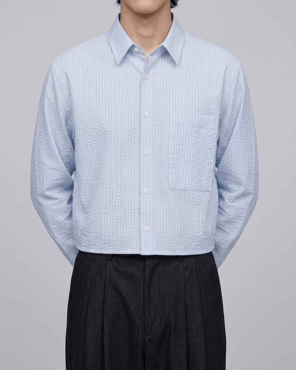Seersucker Striped Cropped Shirt