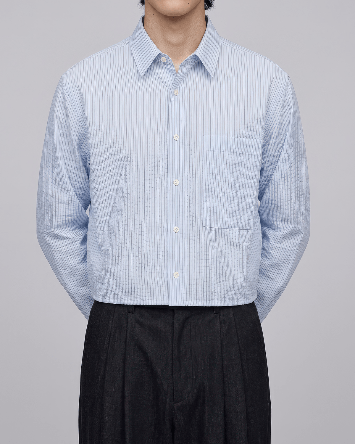 Seersucker Striped Cropped Shirt