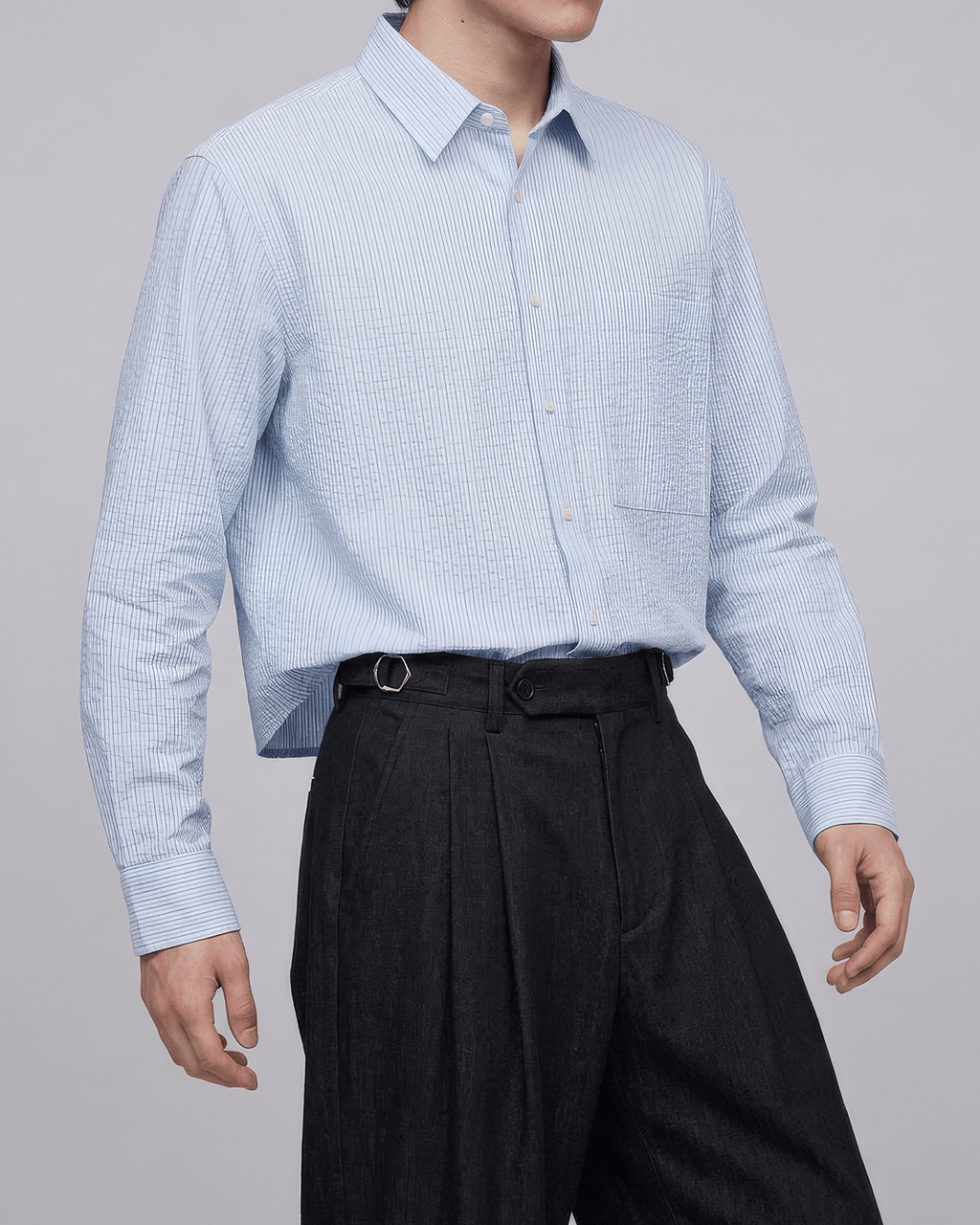 Seersucker Striped Cropped Shirt
