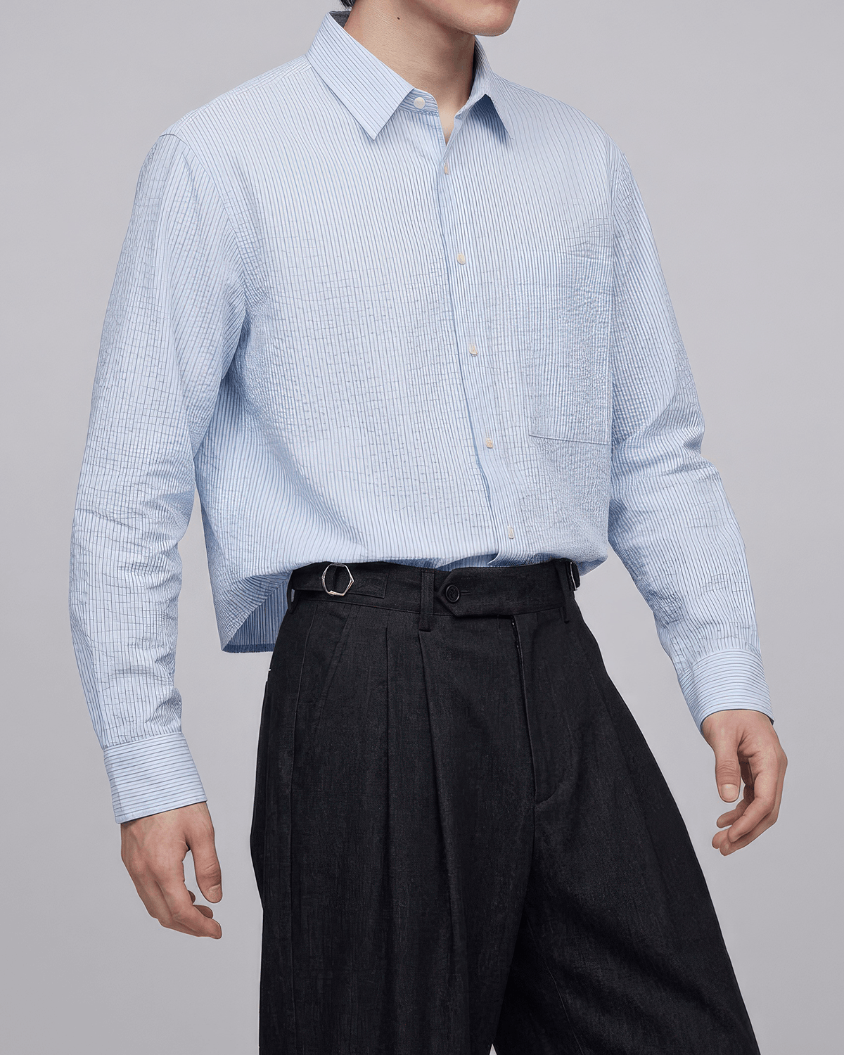 Seersucker Striped Cropped Shirt