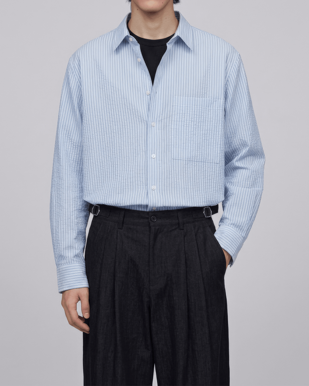 Seersucker Striped Cropped Shirt