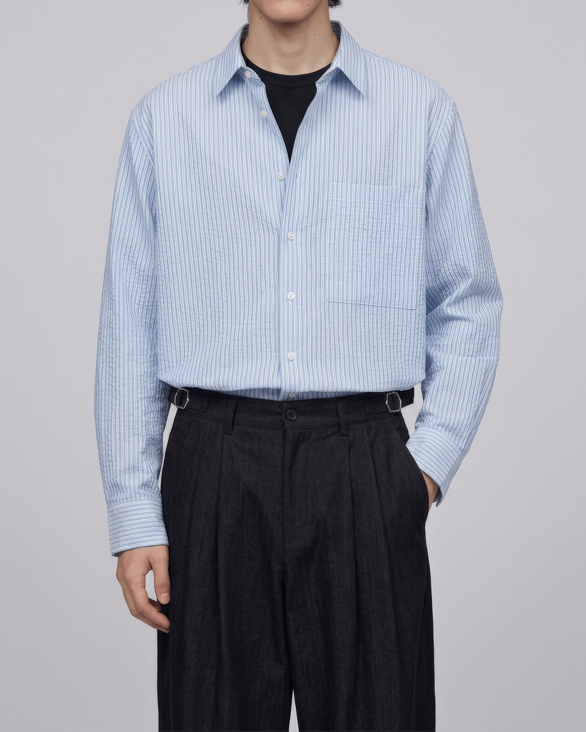 Seersucker Striped Cropped Shirt
