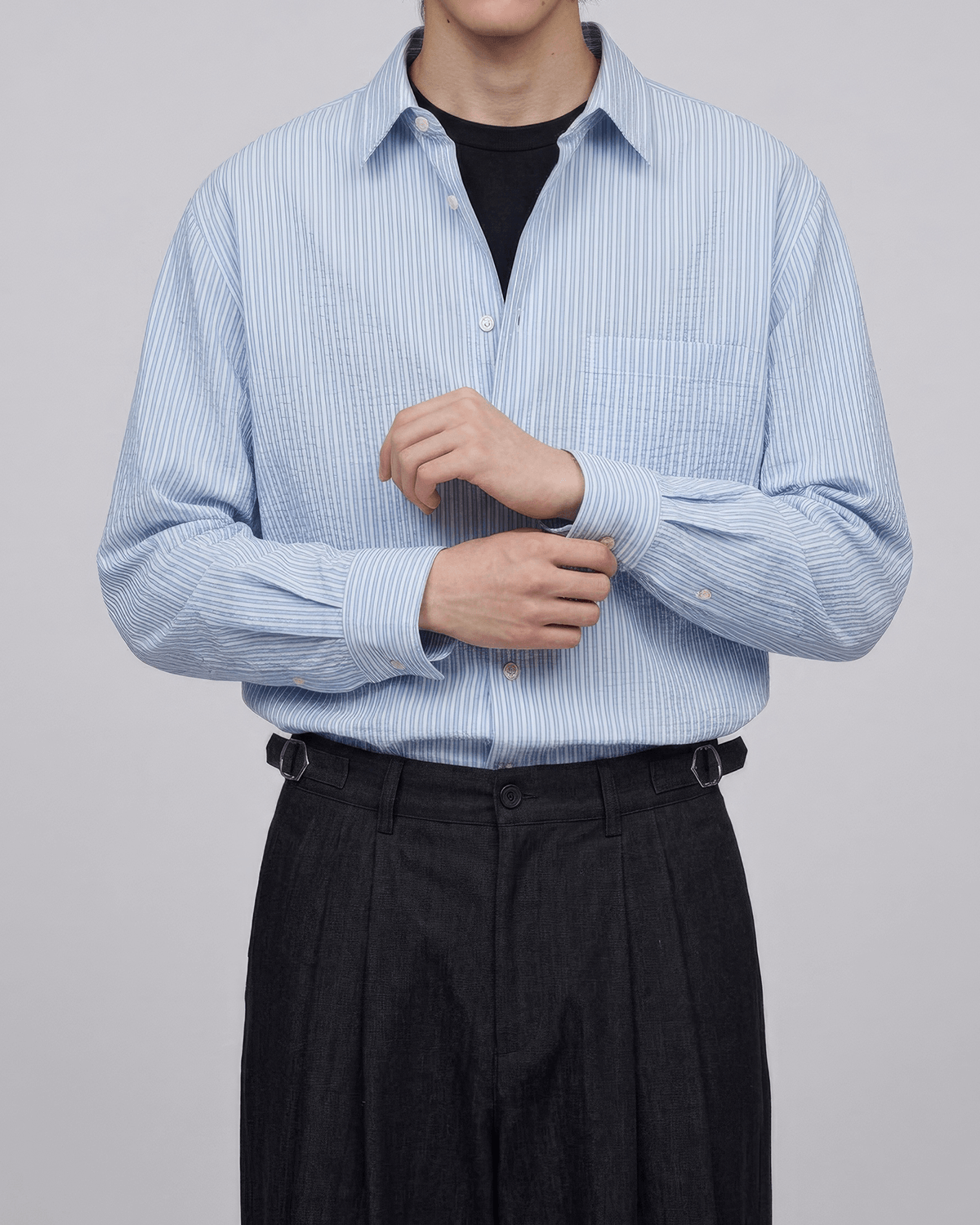 Seersucker Striped Cropped Shirt