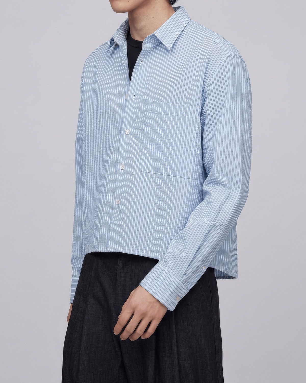Seersucker Striped Cropped Shirt