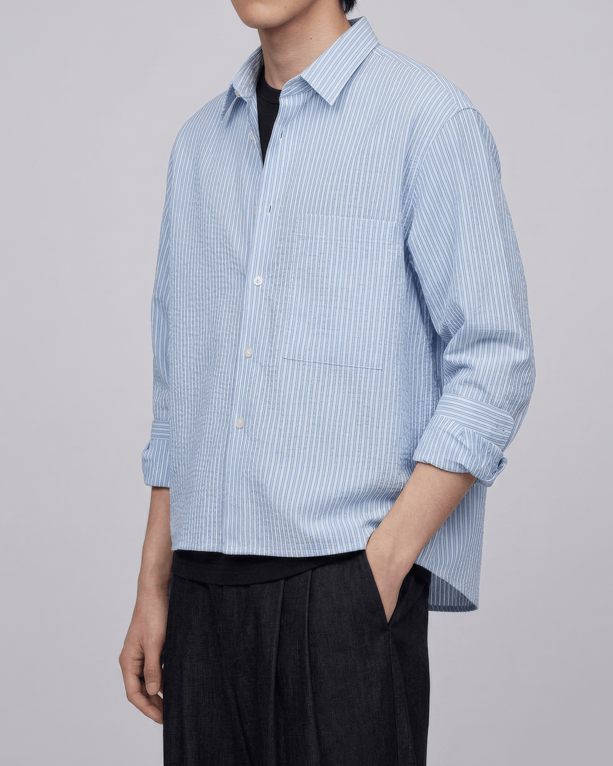 Seersucker Striped Cropped Shirt