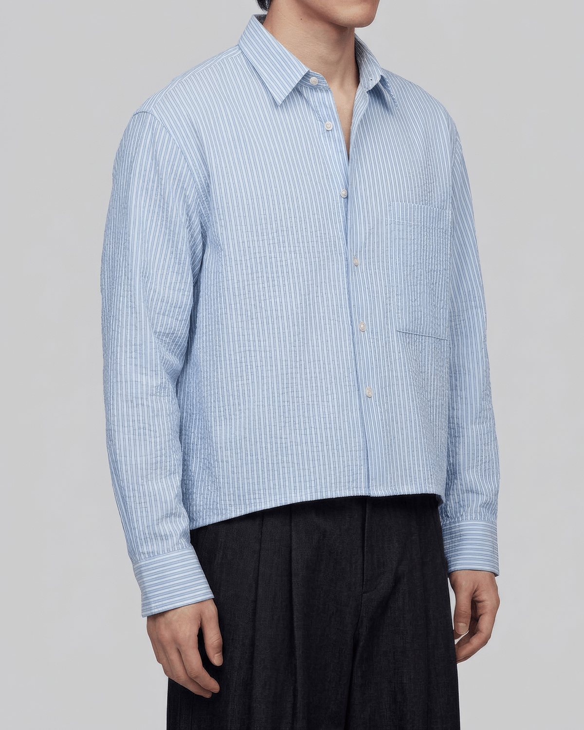 Seersucker Striped Cropped Shirt