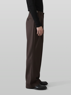 Striped Pleated Pants Brown front - cleanfit minimal - UNPROVEN