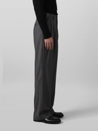 Striped Pleated Pants Charcoal front - cleanfit minimal - UNPROVEN