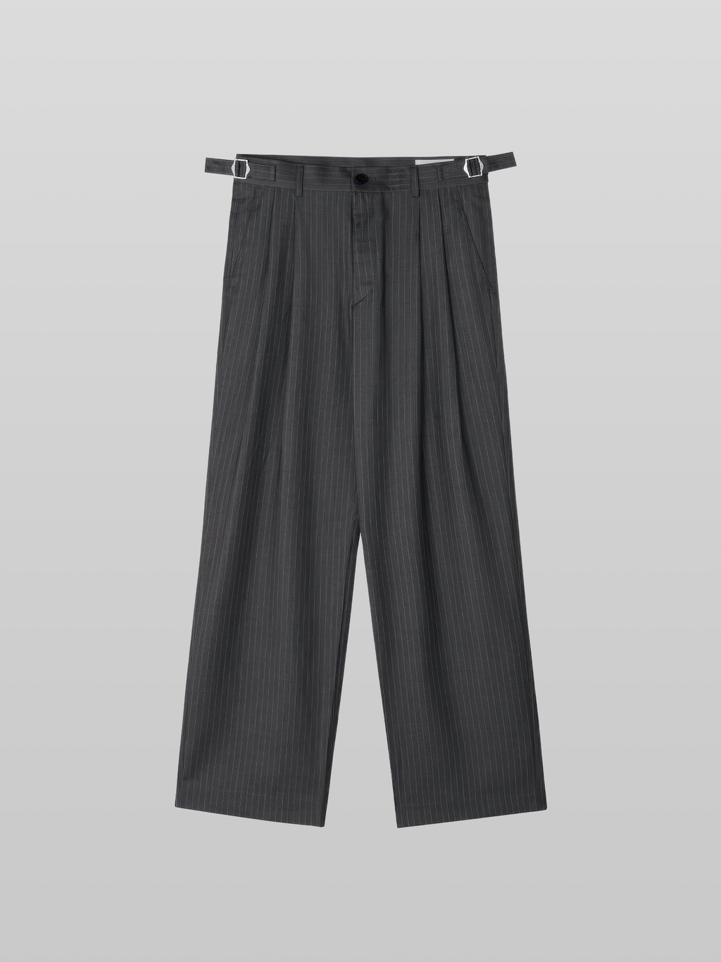 Side-Buckle Striped Pleated Pants