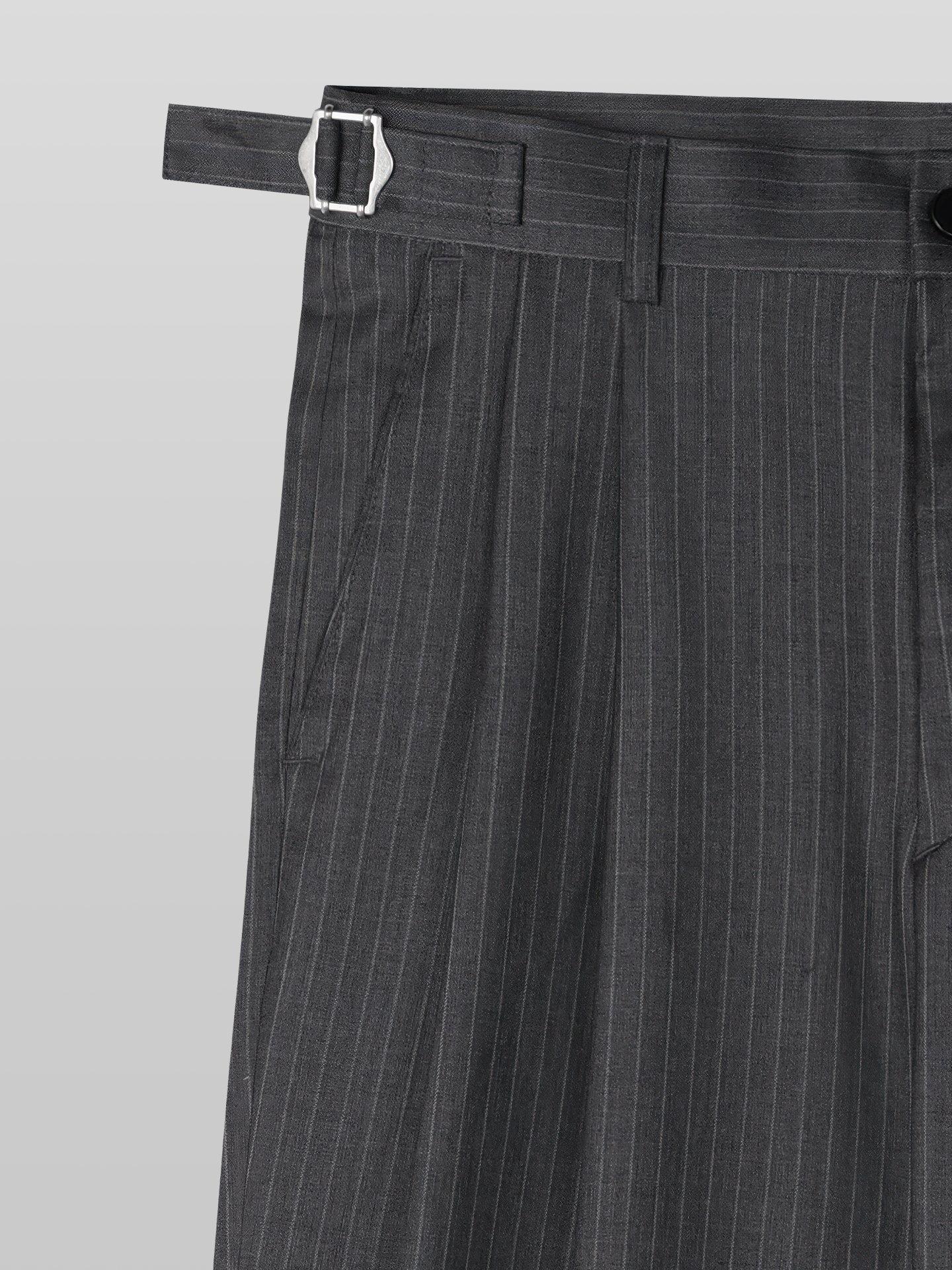 Side-Buckle Striped Pleated Pants