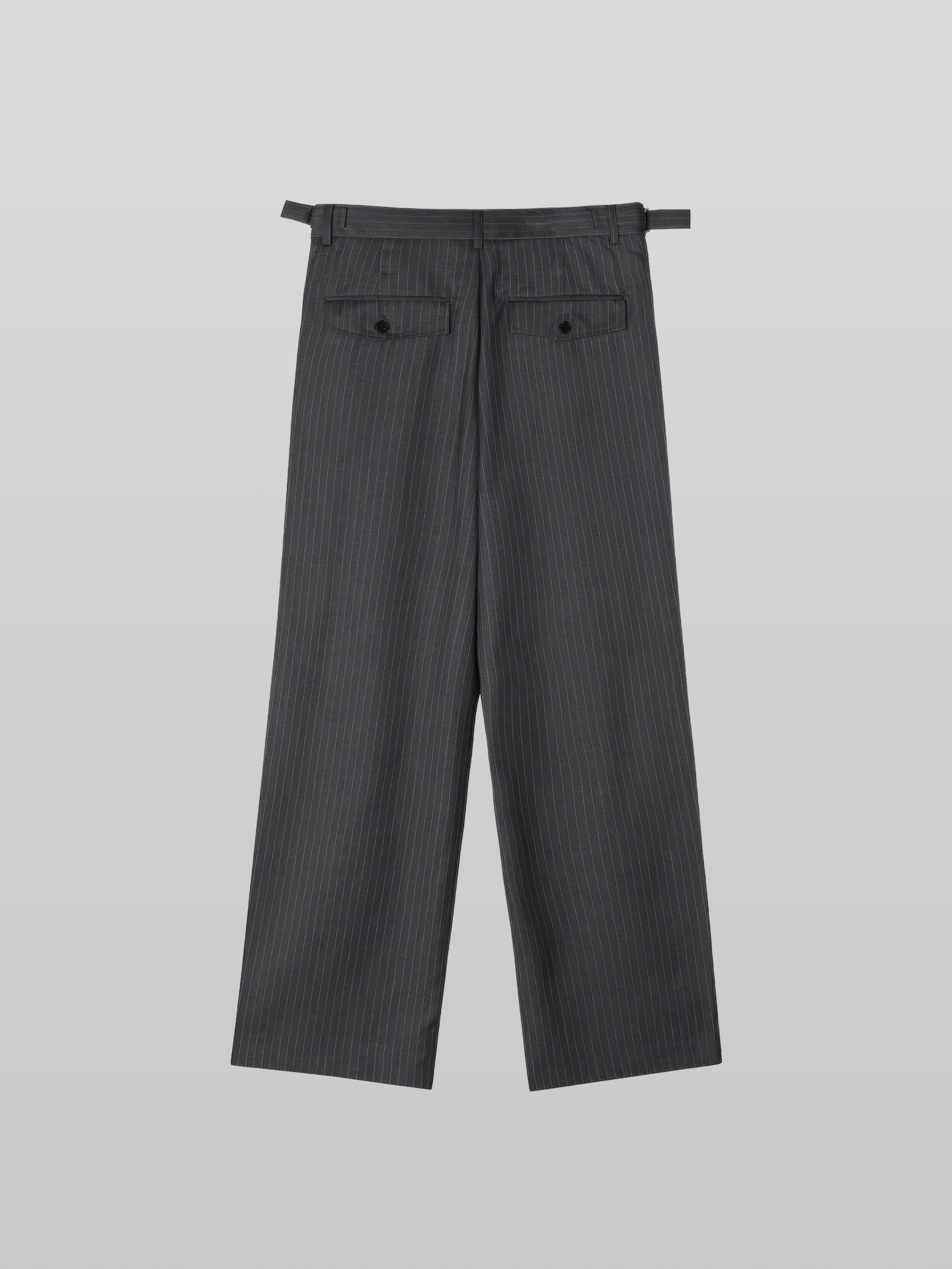 Side-Buckle Striped Pleated Pants