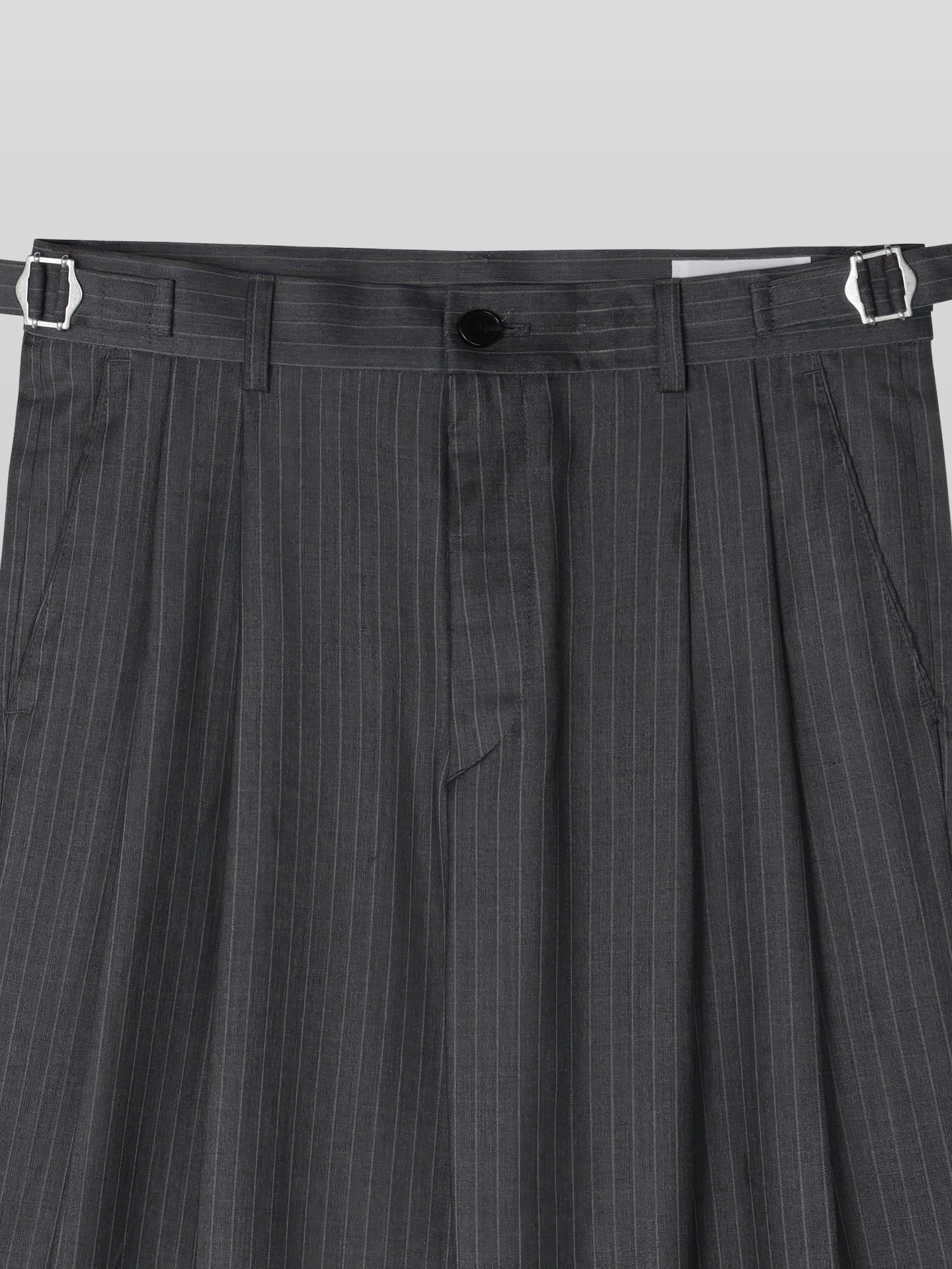 Side-Buckle Striped Pleated Pants