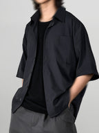 Side Drawstring Shirt charcoal – Front view | relaxed tailoring / semi-wide fit | UNPROVEN