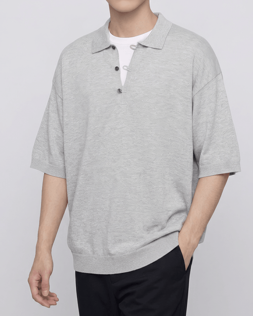 Oversized-Fit Skipper Knit Polo Light Gray - Mens Top – UNPROVEN