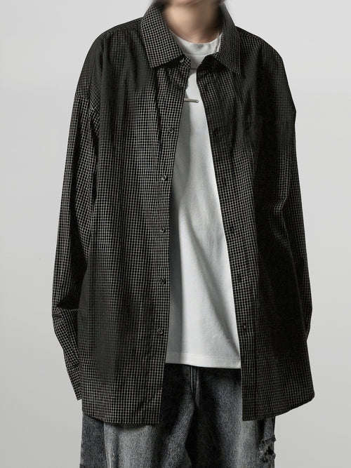Spray-On Check Pattern Shirt black – Front view | relaxed tailoring / semi-wide fit | UNPROVEN