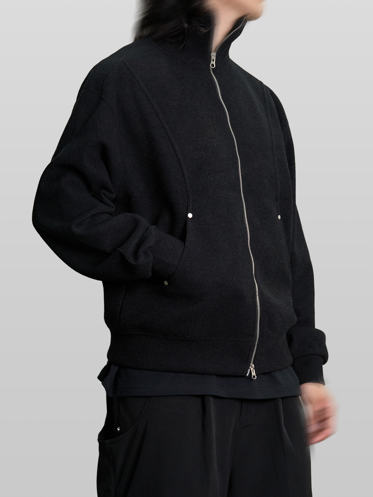 Stand Collar Knit Jacket Black - Mens Jacket – UNPROVEN.STUDIO Stand Collar Knit Jacket Black - Mens Jacket – UNPROVEN.STUDIO