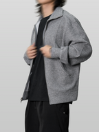 Collar Knit Jacket Gray-1 – Front view | clean essentials / minimalist | UNPROVEN