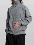 Collar Knit Jacket Gray-1 – Front view | clean essentials / minimalist | UNPROVEN