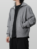 Collar Knit Jacket Gray-1 – Front view | clean essentials / minimalist | UNPROVEN
