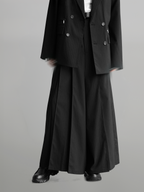 Pleated Striped Hakama Pants black – Front view | wide-leg / pleated / relaxed tailoring | UNPROVEN