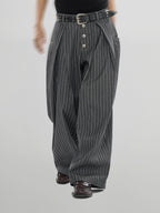 Striped Wide Denim Jeans gray-1 – Detail | wide-leg denim / relaxed denim | UNPROVEN