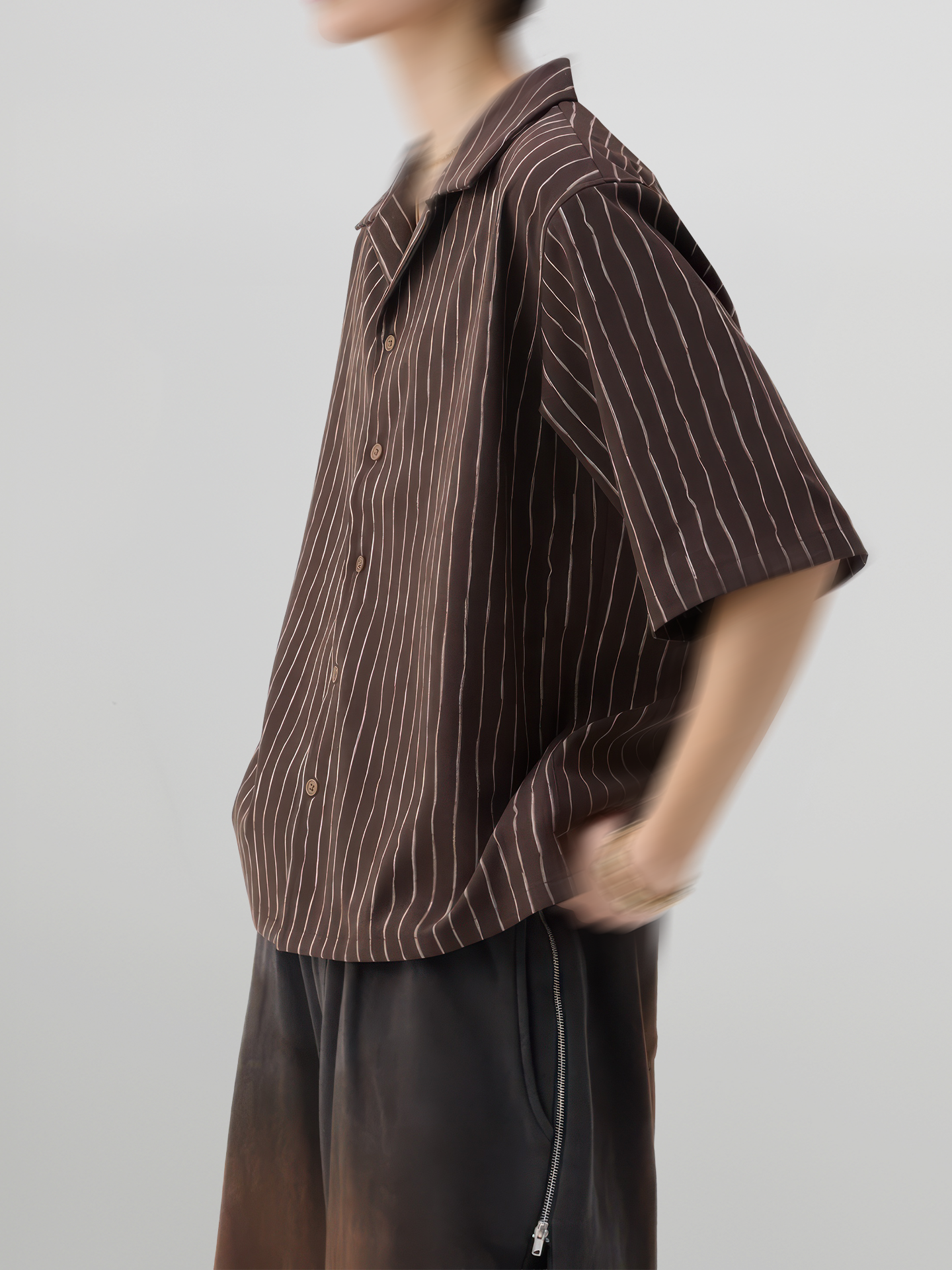 Striped Open Collar Shirt
