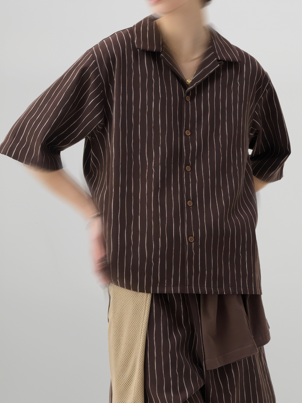 Striped Open Collar Shirt
