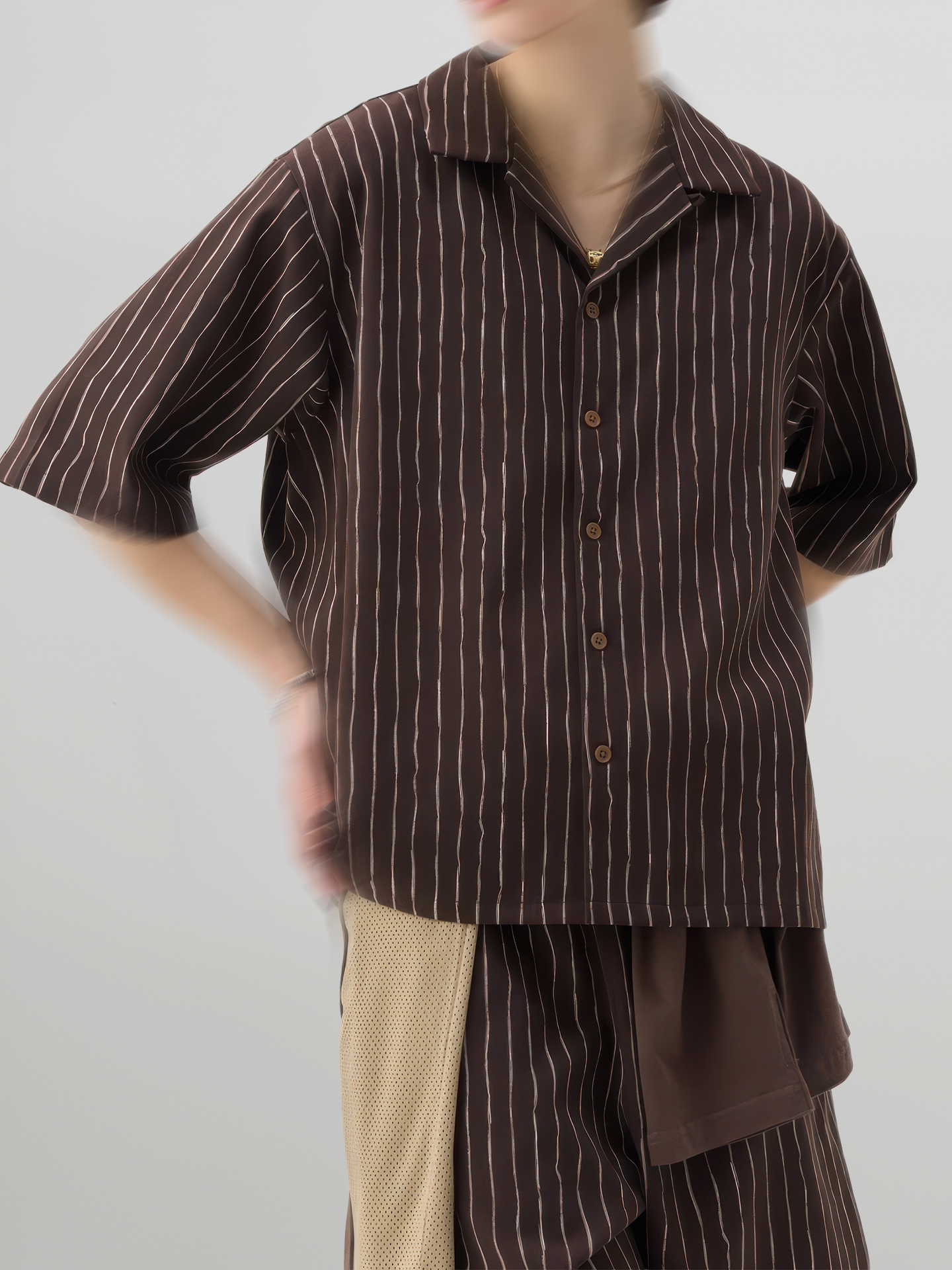 Striped Open Collar Shirt