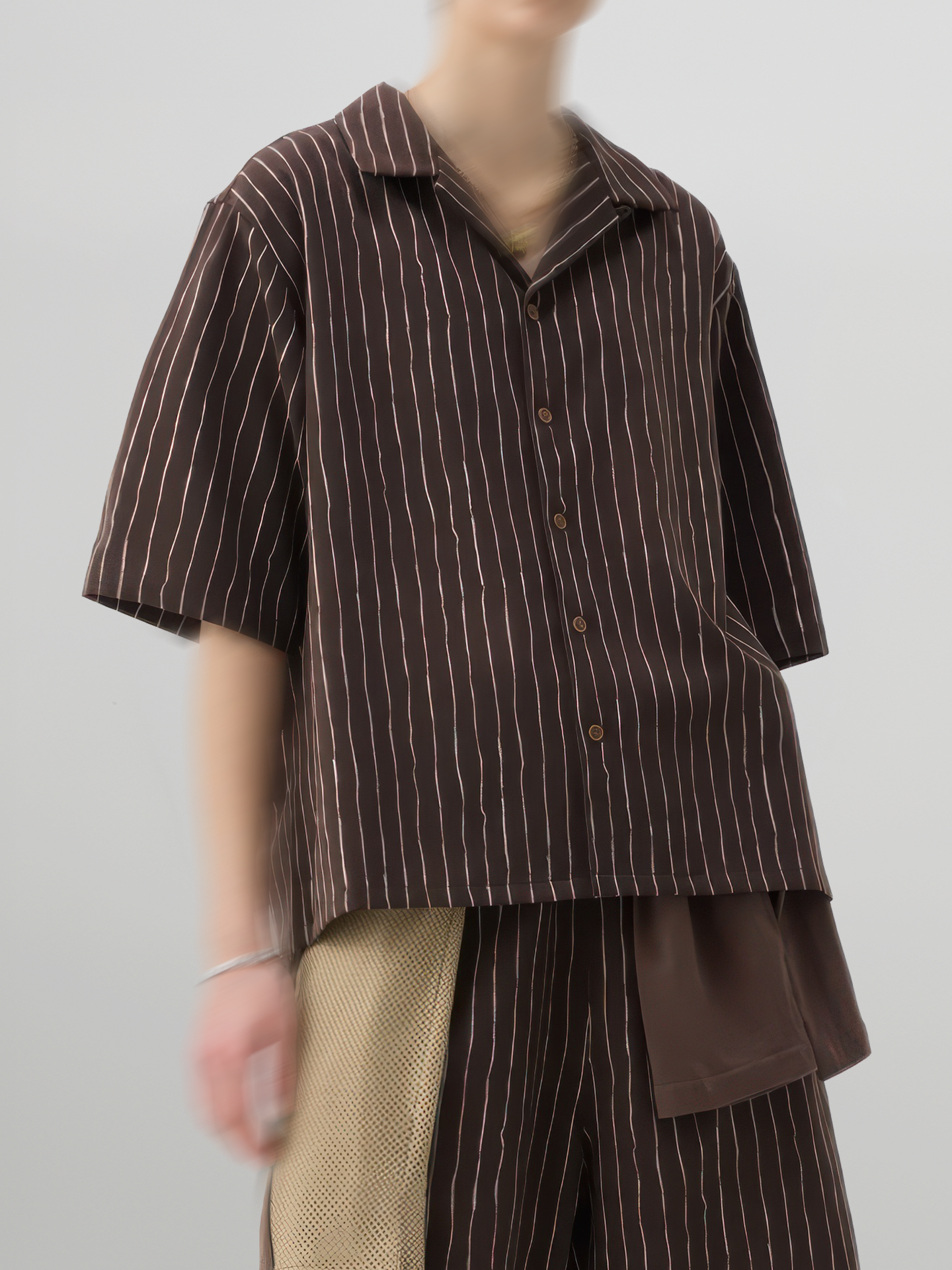 Striped Open Collar Shirt