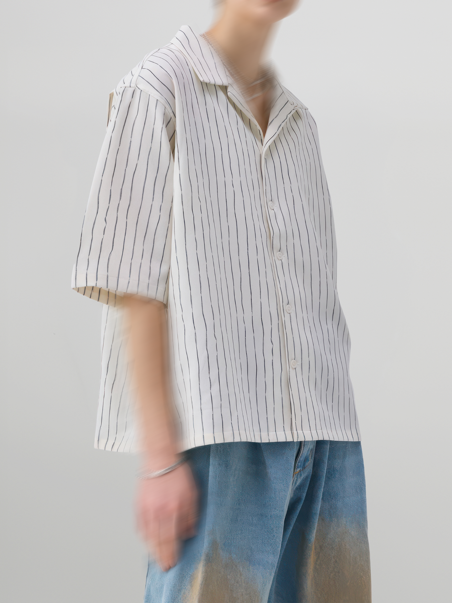 Striped Open Collar Shirt