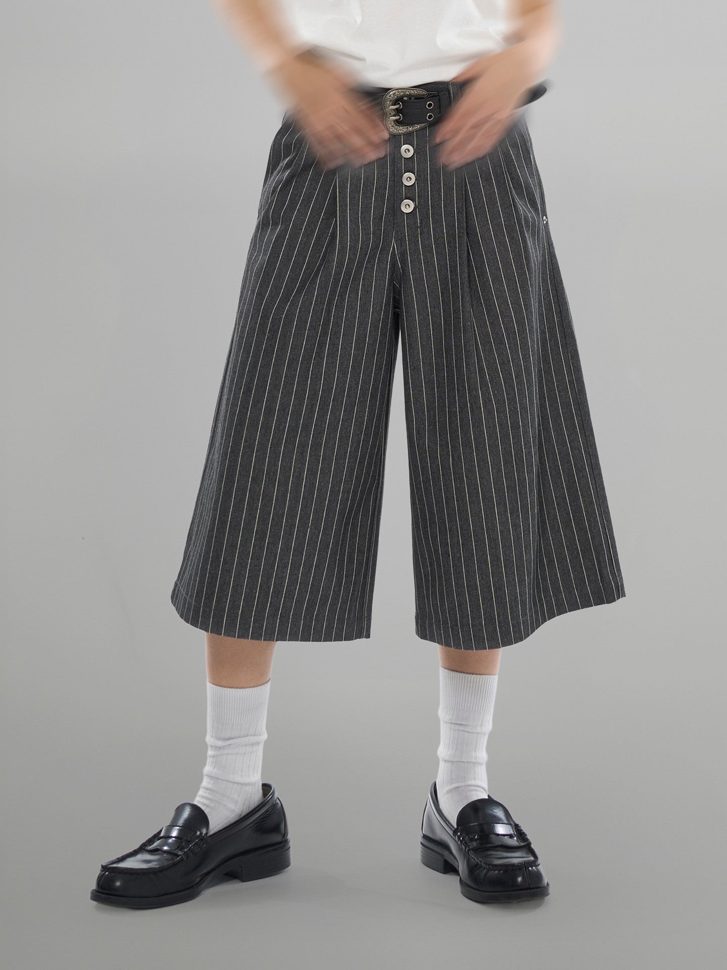 Striped Wide Denim Shorts