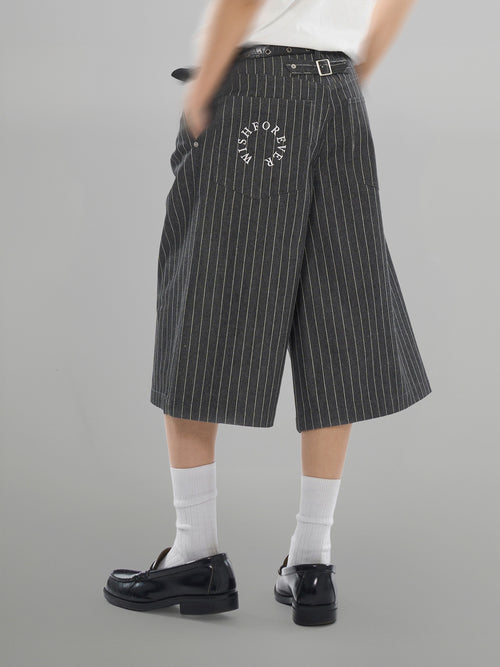 Striped Wide Denim Shorts