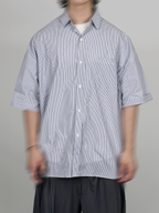 Striped Short Sleeve Shirt light-blue – Front view | relaxed tailoring / semi-wide fit | UNPROVEN