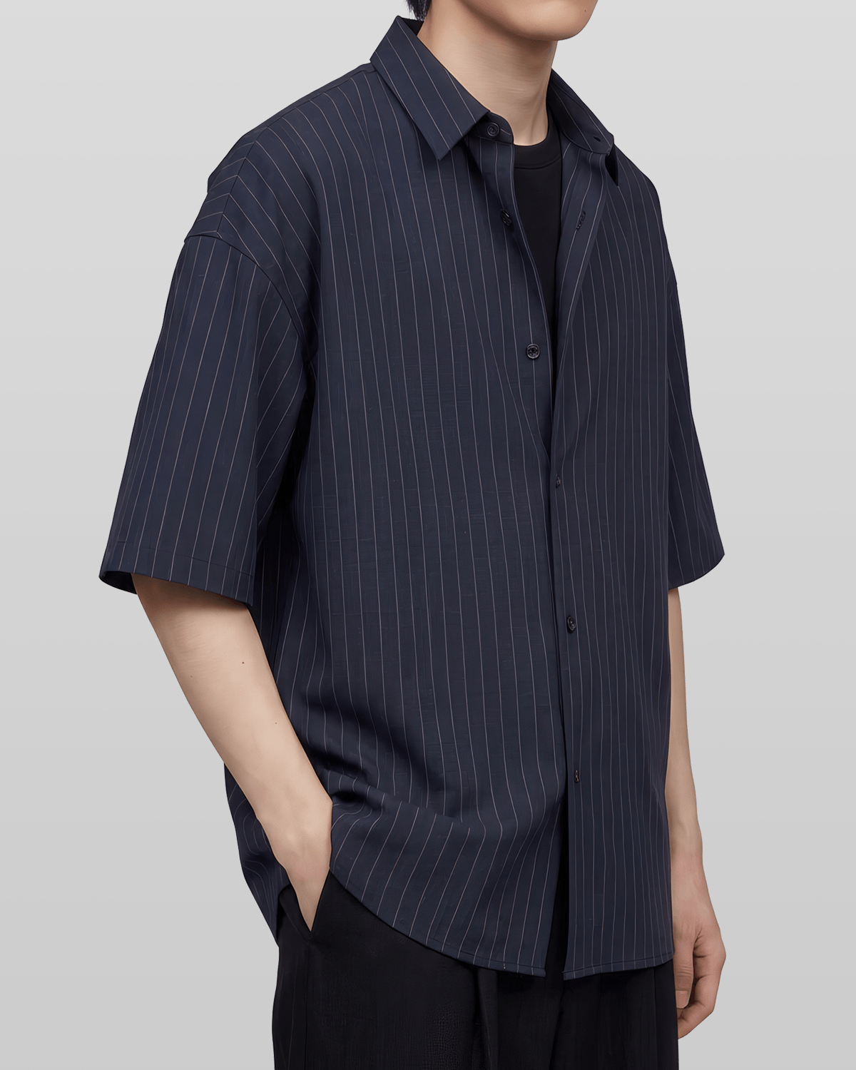 Loose-Fit Striped Shirt Navy