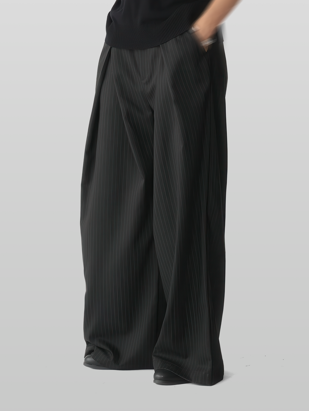 Cross Tuck Striped Wide Pants
