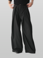 Cross Tuck Striped Wide Pants black – Front view | wide-leg / pleated / relaxed tailoring | UNPROVEN