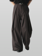 Tuck Striped Wide Pants Brown front - cleanfit minimal - UNPROVEN