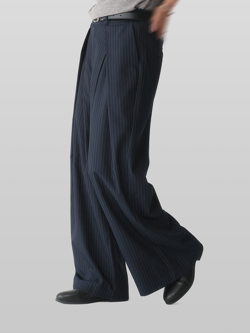 Cross Tuck Striped Wide Pants