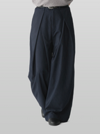 Tuck Striped Wide Pants Navy front - cleanfit minimal - UNPROVEN